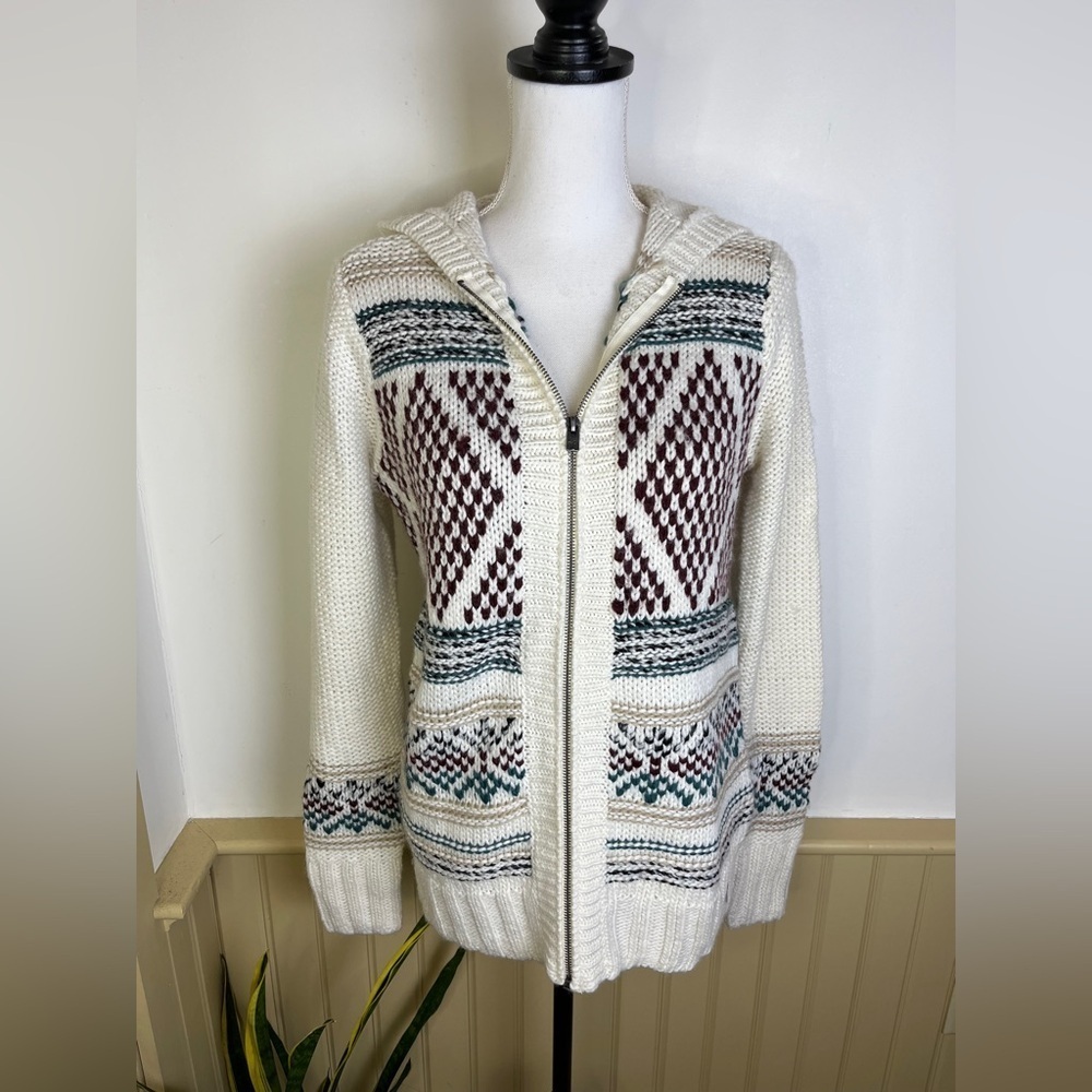 Hollister NWT Fair Isle Knit Zip Hoodie Sweater M Winter Cozycore Preppy College - Picture 2 of 10